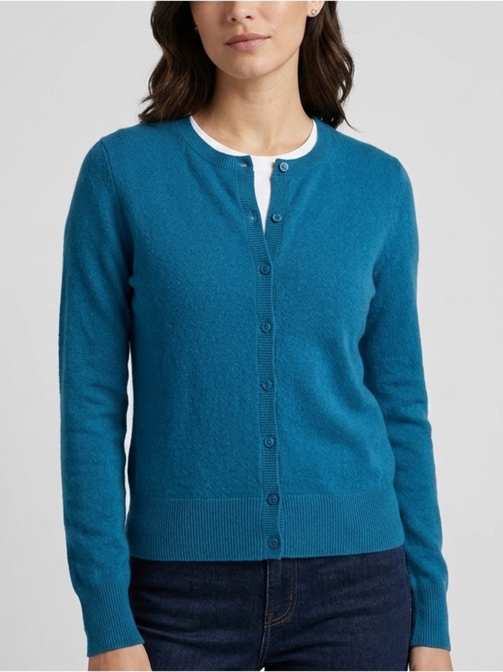 Hudson’s Bay Company Sz M Cashmere Blue Classic Button Front Cardigan Sweater